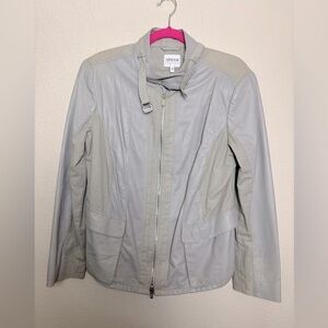 Vintage Armani Collezioni Gray Lambskin Leather and Flax Cropped Moto Jacket 14